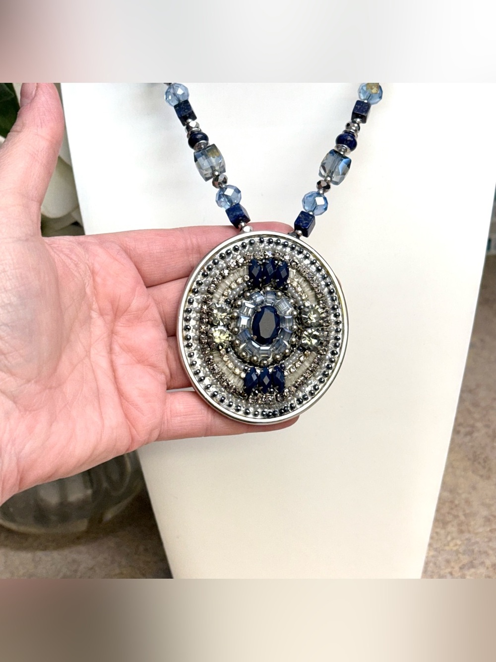 Chico’s silver and blue rhinestone statement necklace - Picture 2 of 4